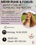 Bild in Galerie-Betrachter laden, April / Mehr Ruhe & Fokus: Meditation im Schulalltag nutzen | Julia Keltsch