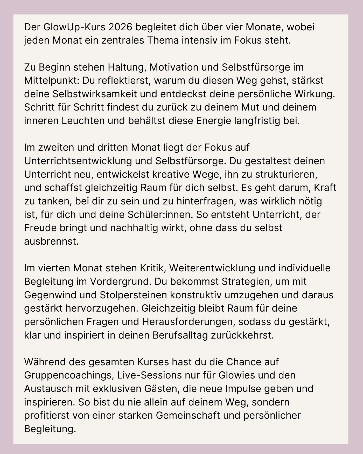 Glow Up Kurs - 4 Monate Begleitung
